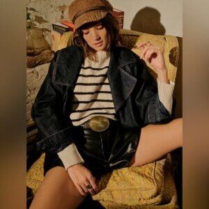 NWOT Free People Surplus Oversized Blazer Denim Jacket Car Coat Size Small